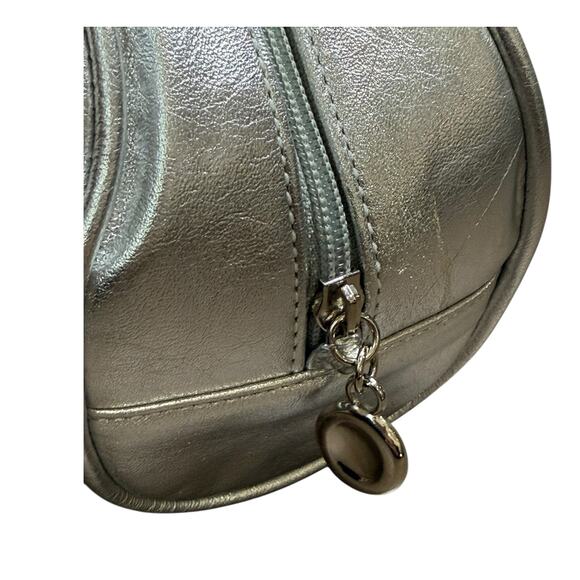 Dawli Circle Handbag Purse Metallic‎ Silver Rhinestone Leather Chic Event Clutch - Picture 5 of 11